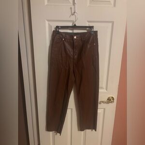 Express Brown Leather Straight-Leg Pants